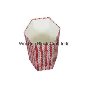 Panier en papier décoratif à motif géométrique, fait main en Inde, en bois écologique, à couvercle roulant, à dessus ouvert, pour usage intérieur/extérieur, pour la maison - Product Image 5