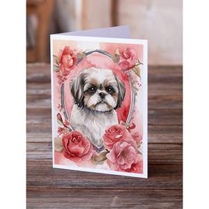 Whimsical Shih Tzu Valentine Roses A7 Size 5x7 Blank <b>Note</b> <b>Cards</b> Pack of 8 with Envelopes for <b>Greetings</b> <b>and</b> <b>Notes</b> - Product Image 2