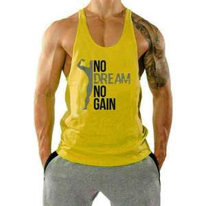 เสื้อกล้ามผ้าฝ้ายสีเขียวสำหรับผู้ชายพิมพ์ลาย No Dream No Gain คอวีแขนกุดเสื้อออกกำลังกายลำลอง - Product Image 1