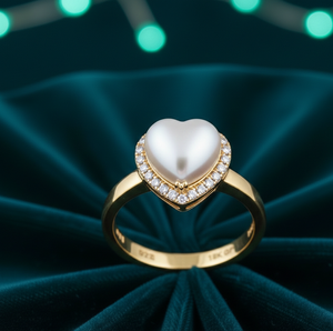 Anillo de Perlas Naturales Blancas en Forma de Corazón de 8 mm con Circonita Cúbica, Plata de Ley 925, Chapado en Oro de 18 Quilates, Anillo de Cóctel de Diseño, Talla US 6 - Product Image 4