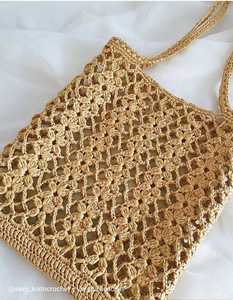 Sac fourre-tout tissé à la main, style bohème rouge, avec poignées en cuir, utilisation en extérieur, forme rectangulaire, décoration toutes saisons - Product Image 6