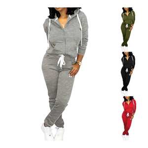 Conjunto Deportivo de Invierno para Mujer, Talla Grande, Color Sólido, 100% Algodón, Sudadera con Capucha y Pantalones Jogger de Dos Piezas - Product Image 2