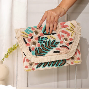 Designer High Quality Floral Beaded Embroidery <b>Potli</b> <b>Clutch</b> <b>Bag</b> Handmade Ethnic <b>Bridal</b> Purse for Ladies Wedding Party - Product Image 5