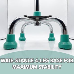 Bâton de marche à quatre pieds réglable en hauteur en acier doux pour personnes âgées et rééducation de la mobilité des patients - Product Image 4