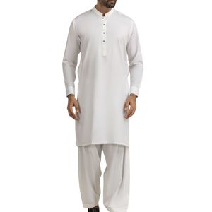 Shalwar Kameez blanc de luxe en coton supérieur, finition douce, look élégant, shalwar kameez pakistanais pour hommes, idéal pour les occasions festives - Product Image 1