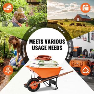 6 Cu. Carriola da Giardino con Capacità di Carico di 150 Kg, Ruota Pneumatica Larga 16 Pollici e Manico in Metallo - Product Image 4