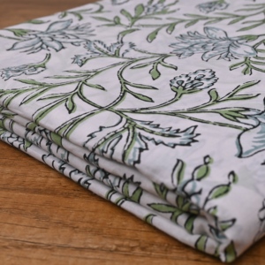 Traditional White Green Floral Hand Block Printed Cotton <b>Fabric</b> Soft Leafy Vine Design for Fashion Garments Decor - Product Image 5