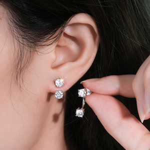 ต่างหูเพชรแล็บโกรว์ 14K ทองคำขาว ดีไซน์หน้า-หลัง สำหรับผู้หญิง ต่างหูแบบหนีบหู ประดับเพชรสองเม็ด ของขวัญ - Product Image 5