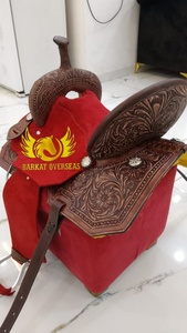 Silla de montar western de cuero genuino con diseño floral y turquesa personalizada, adornada con tachuelas de cobre, portátil para equitación y doma. - Product Image 5