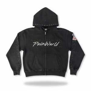 Sudadera con capucha personalizada de alta calidad, 100% algodón, con cremallera, para hombre y mujer, con logotipo bordado personalizado y pedrería, cómoda. - Product Image 1