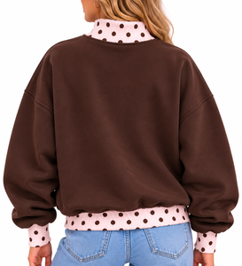เสื้อสเวตเชิ้ตคอเต่าทรงโอเวอร์ไซส์สำหรับผู้หญิง แบบขายส่ง ผ้าคอตตอนฟลีซหนานุ่ม ลายจุด ลายสก็อต ปักอักษร ตกแต่งด้วยการปักลายแบบแอพพลิเค ทรงบ็อกซี่ - Product Image 4