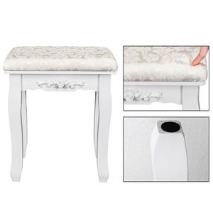 Sgabello da toeletta in legno massello con gambe curve, comodo sgabello bianco per trucco per donne e ragazze, accessorio per tavolo da toeletta domestico - Product Image 5