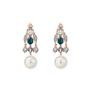 Peacock Style Matte Designer <b>Earrings</b> with <b>Diamond</b> <b>and</b> <b>Pearl</b> - Product Image 1