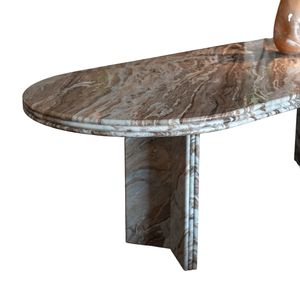 Mesa de Comedor de Lujo para Villa, Hotel o Restaurante, Modelo Sawar Toronto, Forma Ovalada con 3 Patrones de Moldura, Patas de Mármol Acanalado, Natural y Sólido - Product Image 2