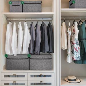 22 Quart Linen Fabric Foldable <b>Storage</b> Bin Cube Organizer with Flip Top Lid and Handles for <b>Clothes</b> and Blankets - Product Image 4