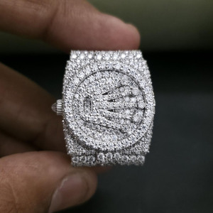 Anillo de compromiso de plata de ley 925 con corona de moissanita de corte brillante redondo, estilo totalmente cubierto de diamantes, para hombre, joyería hip hop - Product Image 5