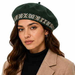 Classic Merino Wool <b>Beret</b> Hat Breathable Felt Fashion with Elegant Embroidery Lightweight Winter Outdoor Unisex Hat - Product Image 2