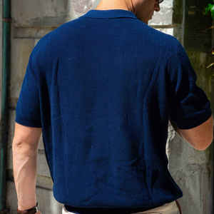 เสื้อสเวตเตอร์แบบมีซิปครึ่งตัว ระบายอากาศได้ดีสำหรับฤดูร้อน ผลิตตามแบบ OEM & ODM สีน้ำเงิน ถักแบบโปโล เสื้อยืดแขนยาวสำหรับผู้ชาย - Product Image 2