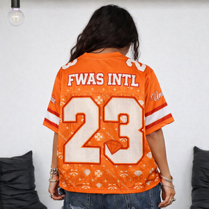 Maillot de football américain ODM Streetwear rétro en polyester, design orange scintillant personnalisé, maillot en mesh, vêtements de sport - Product Image 5