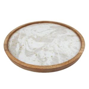 Plateau de service en bois avec compartiment émaillé rouge, décoré à la main avec un motif de grenade - Product Image 4
