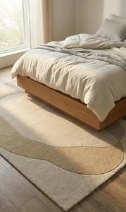 Tapis géométrique moderne abstrait en laine douce à poils moyens, tufté à la main, antidérapant, avec support en toile de coton pour salon et chambre à coucher - Product Image 3