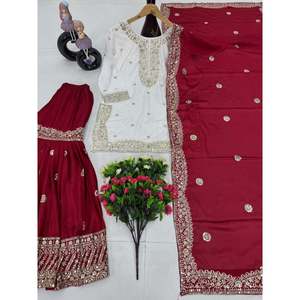 Precioso Top de Mujer con Sharara y Dupatta para Fiestas Conjuntos Elegantes - Product Image 5