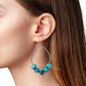 Most trending Natural Turquoise 925 Sterling <b>Silver</b> <b>Hoop</b> <b>Earrings</b> Long Oval Shape <b>Earrings</b> Fashionable Gift for Women - Product Image 4