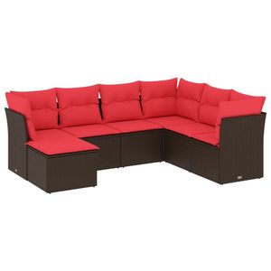 Set di divani da giardino in polyrattan marrone da 7 pezzi con cuscini, mobili da esterno dal design contemporaneo - Product Image 2