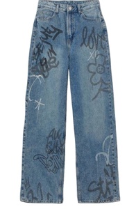 Custom Made High Waist Hip Hop Denim Jeans Acid Wash Laser Print Digital Print Distress Embroidered Water Print - Product Image 3