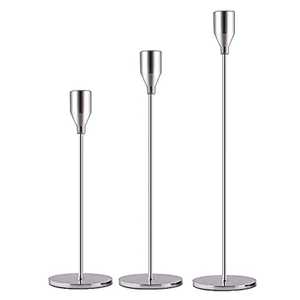 Wholesale Set of 3 <b>Silver</b> Metal Taper Candle Holders Slim Rod Flat Base <b>Candlestick</b> Stand Set Handmade Eco-Friendly Square - Product Image 1
