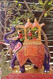 Statue décorative verticale Art Déco en bois Royal Elephant Ambabari, motif artisanal, mobile et multifonctionnelle, Howdah, Pâques - Product Image 3