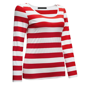 T-shirt en tricot à manches longues pour femme, rayé noir et blanc, col rond, coupe décontractée, à porter toute l'année, t-shirts à manches longues - Product Image 4