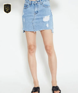 Jupe en jean courte vintage pour femme avec coutures de qualité supérieure, grande durabilité et décoration à la taille - Product Image 3