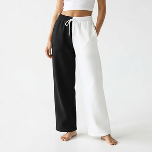 Pantalon de jogging pour femme de haute qualité en molleton de coton, bicolore, à jambes larges, avec cordon de serrage à la taille, coupe ample, style streetwear décontracté et tendance - Product Image 5
