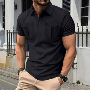 2025เสื้อกีฬาแขนสั้นผู้ชาย, เสื้อกีฬาสันทนาการผ้าฝ้าย100% เรียบง่ายแขนสั้นติดกระดุมหน้าปกกระเป๋าคู่ - Product Image 3