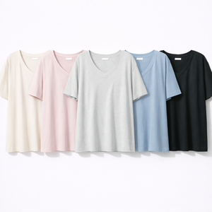 Camiseta Casual de Mujer con Cuello en V, Transpirable, de Jersey, Color Sólido, con Serigrafía, de Alta Calidad en Algodón, Manga Corta, Ecológica y Holgada - Product Image 5