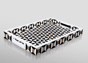 Última llegada de lujo indio hecho a mano resina hueso incrustaciones servir bandeja rectangular - Product Image 2