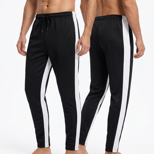 Pantalon de survêtement noir pour homme avec bandes latérales blanches, cordon de serrage haute, décontracté, sans couture, léger, respirant, tricoté, pour l'automne - Product Image 3