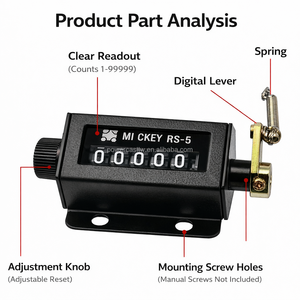 Contador Mecánico Profesional de 4 Dígitos con Rotación, Acción Recíproca, Reinicio a Cero, Modelo de Resorte RS-5 Negro para Máquinas - Product Image 3