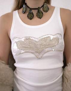 Market Sale Trending Glass Seed Bead Marine Life Starfish Fruit Hand Embroidered Patch Cotton Tank <b>Top</b> Crop <b>Top</b> T-shirt Apparel - Product Image 1