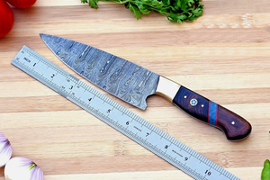 Custom OEM DIY Hand-Made Modern Damascus 13-inch Fixed Blade Utility <b>Kitchen</b> Chef <b>Knife</b> Bevel Edge Razor <b>Sharp</b> Blade Wood Handle - Product Image 5