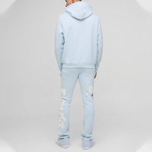 Wholesale Custom logo Men's Cotton Blank <b>Plain</b> <b>Tracksuit</b> Cropped Boxy Zip up Hoodie and Flared Sweatpants Set Sweat Suits Men - Product Image 2