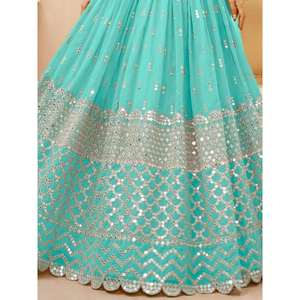 Increíble azul cielo lentejuelas Georgette compromiso desgaste Lehenga Choli - Product Image 2