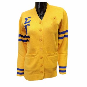 Zeta | Phi | Beta Sorority <b>Varsity</b> <b>Cardigan</b>-White Acrylic Knitted Women V Neck Button Front Embroidered Letter Sleeve - Product Image 2