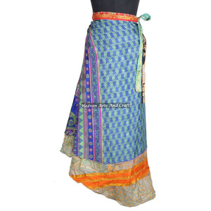 Nouvelle jupe longue en soie indienne, sarong de plage, pareo, jupe longue à enrouler pour femmes, sari en soie vintage, jupe longue à enrouler, 2 couches - Product Image 3
