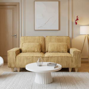 Acogedor Sofá de Dos Plazas de Pana con Asientos Profundos, Portavasos de Acero Inoxidable y 2 Cojines Decorativos para Sala de Estar - Product Image 2