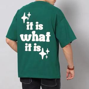 T-shirt en jersey de coton vert à manches courtes et col rond pour homme, coupe décontractée, couleur unie, tricoté - Product Image 3