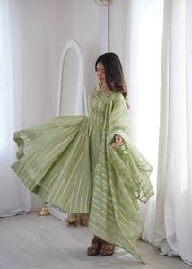 Traje Anarkali Hindú-Pakistaní para Mujer, Conjunto con Dupatta, Kurta de Diseñador, Pantalón, Verano, Invierno, Diwali, Fiesta, Viscosa, Estilo Étnico - Product Image 2