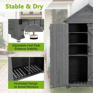 Armadio da Esterno Grigio 39.56"L X 22.04"W X 68.89"H, Casetta Porta Attrezzi da Giardino in Legno, Ripiani in Legno per Patio con Chiusura in Plastica - Product Image 5