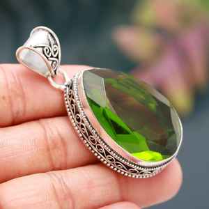 <b>Peridot</b> Pendant Pear Shape Green Gemstone Handmade 925 Sterling Silver Vintage Jewelry - Product Image 4